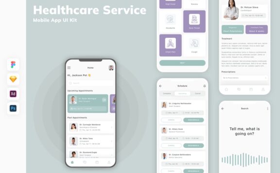 医疗保健服务移动应用APP UI KIT (SKETCH,FIG,XD,PSD)