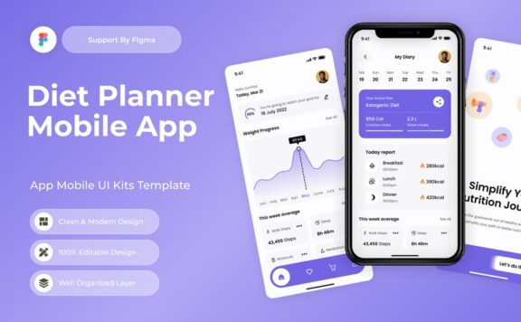用餐 – 饮食计划者移动应用 APP UI KIT (FIG)