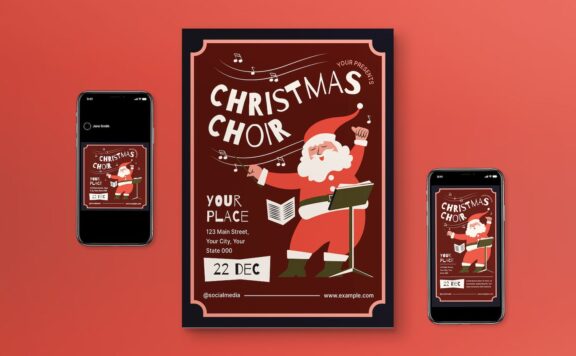 棕色复古圣诞合唱团海报传单集 (AI,PSD)