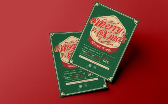 绿色圣诞快乐派对传单模板 (PSD)