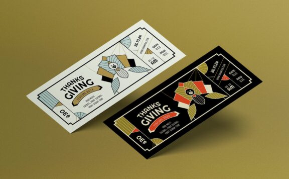 🔴高端时尚装饰艺术风格感恩节门票入场券设计模板-AI,PSD