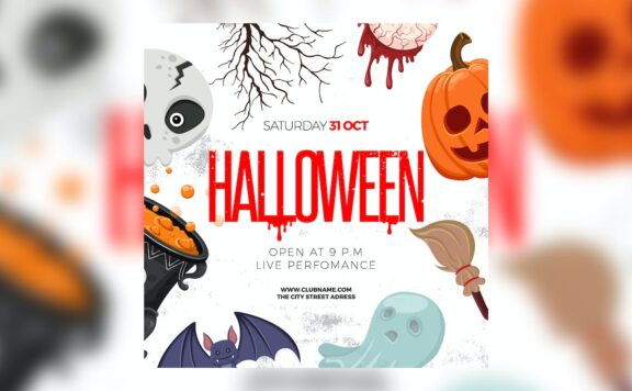 万圣节卡通元素海报模版 (PSD)