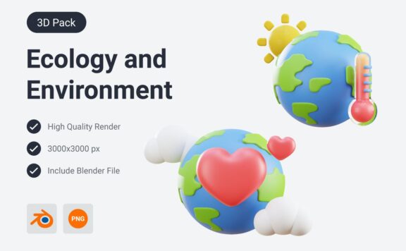 爱地球&防止全球变暖3D模型插画 (PNG)