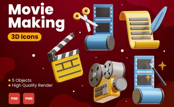 电影制作3D概念模型插画 (PNG,PSD)