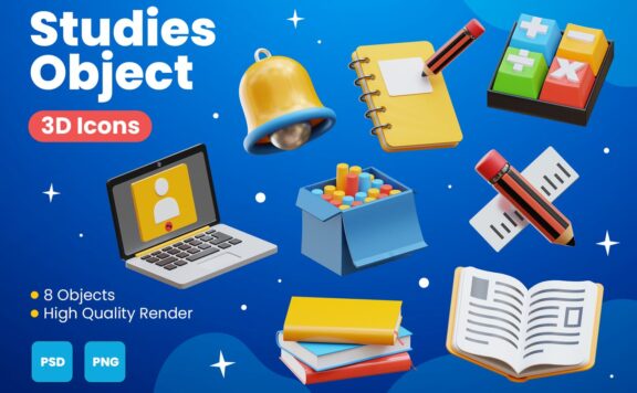 学习工具3D概念模型插画 (PNG,PSD)
