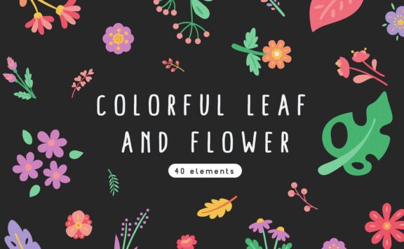 40彩色叶和花矢量插图 (AI,EPS,JPG,PNG,SVG)