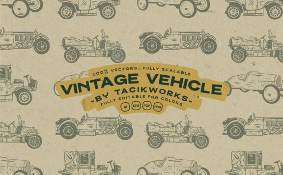 经典复古老爷车矢量插图 (AI,EPS,JPG,PDF,PNG)