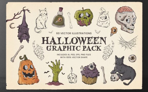 万圣节元素矢量插画（蝙蝠、南瓜头） (AI,EPS,PNG,PSD)