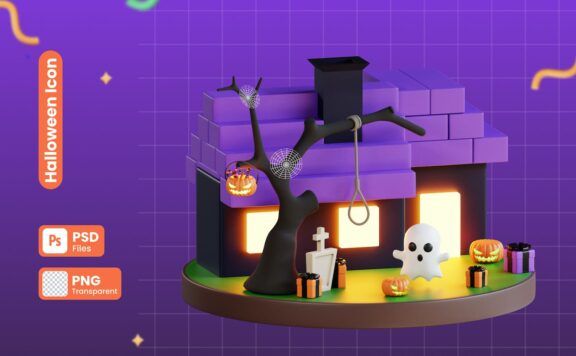 3D万圣节房子插画套装 (PNG,PSD)