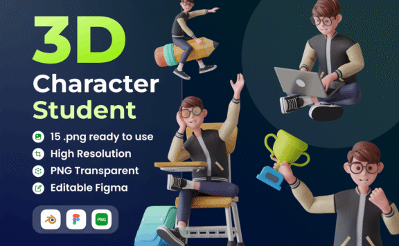 Blender学生学校元素3D插画元素 (FIG,PNG,Blend)