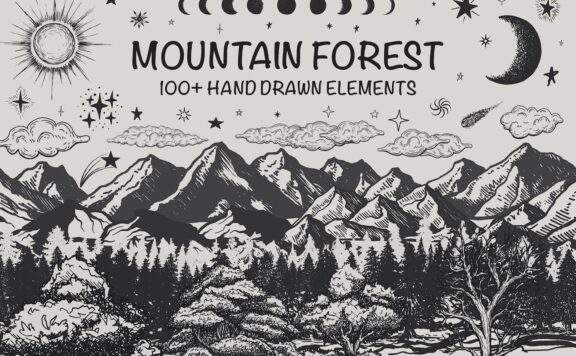 山地森林景观矢量插画 (AI,EPS,SVG,JPG,PNG)