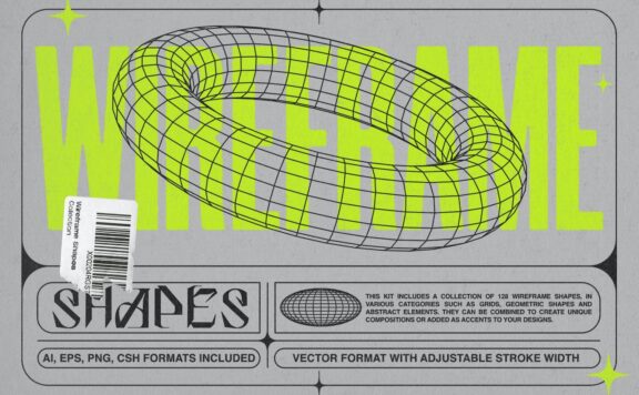 多种线框风格的网格几何形状和抽象元素大合集（AI,EPS,PNG）