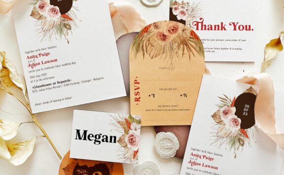 波西米亚风格婚礼请柬设计套装 (psd)