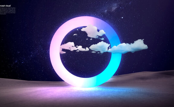 双色光环沙漠星空概念视觉海报设计模板 (psd)