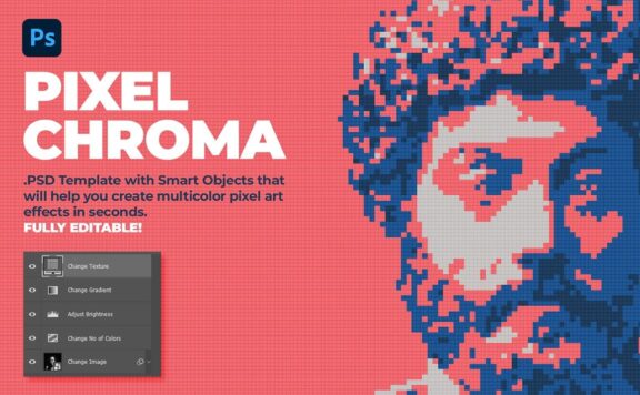 复古像素色度效果PSD模板 (psd,grd,pat)