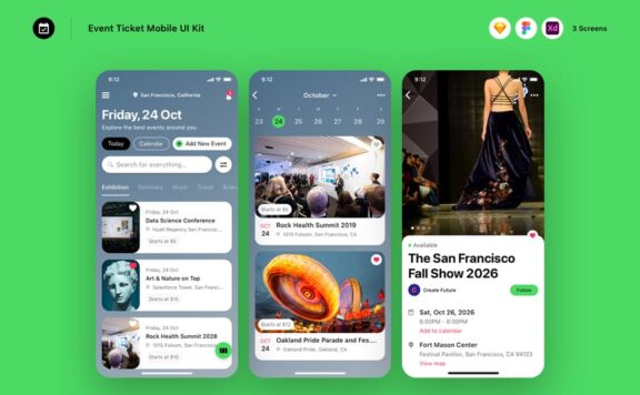 活动门票移动 APP UI KIT (SKETCH,FIG,XD)