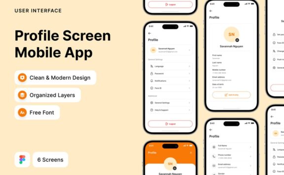 移动应用程序的个人资料屏幕网页模板 (FIG)