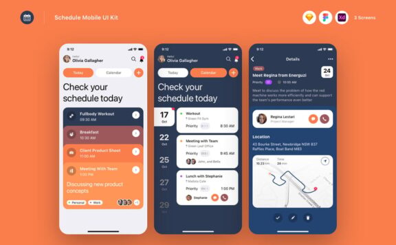 日程移动 UI 工具包 APP UI KIT (SKETCH,FIG,XD)