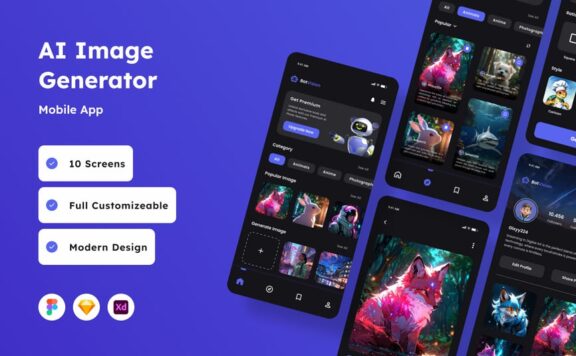 AI 图像生成器移动应用APP UI KIT (FIG,SKETCH,XD)