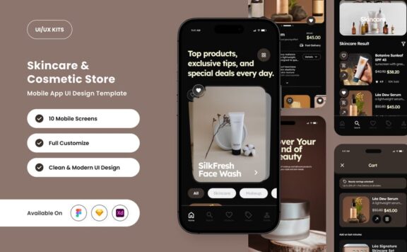 护肤电子商务移动应用APP UI KIT (FIG,SKETCH,XD)