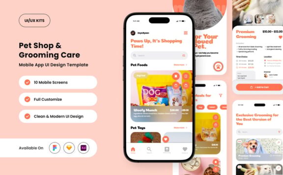 宠物健康与美容应用APP UI KIT (FIG,SKETCH,XD)