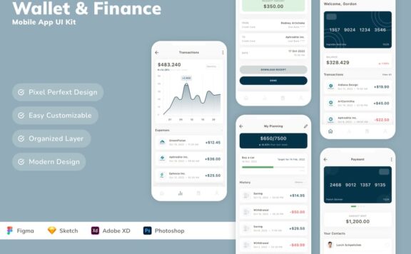 钱包和金融移动应用APP UI KIT (SKETCH,FIG,XD,PSD)