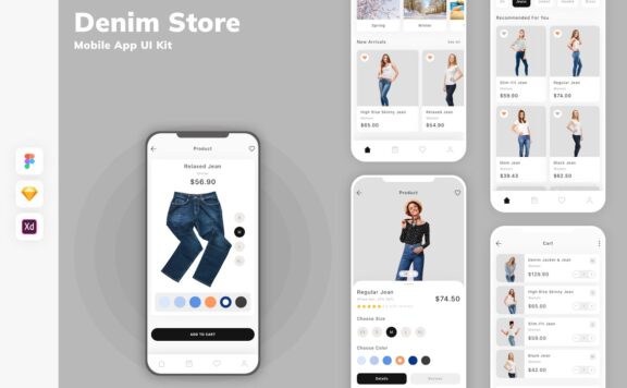牛仔布商店移动应用 APP UI KIT (SKETCH,FIG,XD)