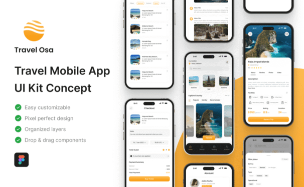 旅行OSA-旅行移动应用程序UI套件APP UI KIT (FIG)