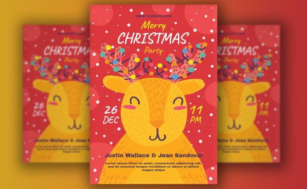 圣诞快乐小鹿海报设计模板 (AI,JPG,PSD,PNG)