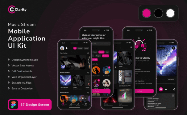 音乐流媒体移动 UI 套件 (FIG)