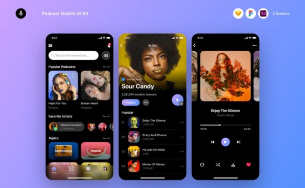 播客移动APP UI KIT (SKETCH,FIG,XD)