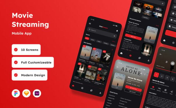 电影流媒体移动应用APP UI KIT (FIG,SKETCH,XD)