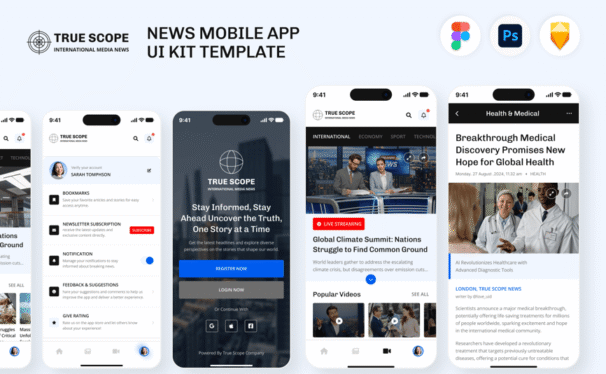 新闻移动应用 APP UI KIT (FIG,PSD,SKETCH)