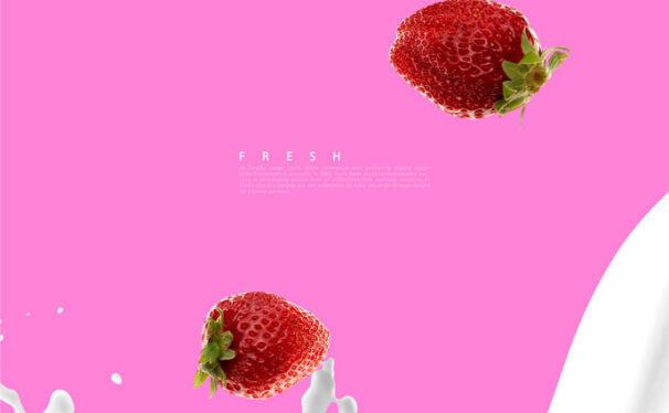 牛奶草莓水果海报设计模板 (psd)