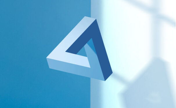 视错觉三角形蓝色空间创意视觉海报设计模板 (psd)