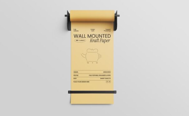 壁挂式牛皮纸纸卷模型样机 (PSD)