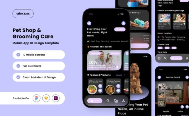 宠物美容和零售应用APP UI KIT (FIG,SKETCH,XD)
