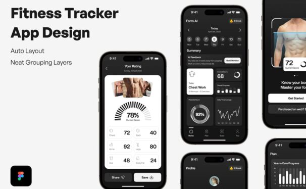 健身追踪器应用APP UI KIT (FIG)