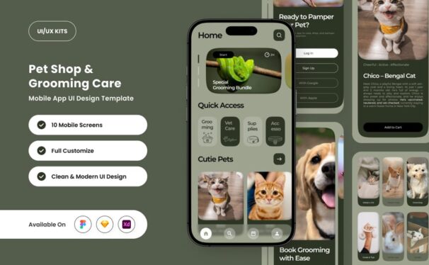 宠物美容和商店应用APP UI KIT (FIG,SKETCH,XD)