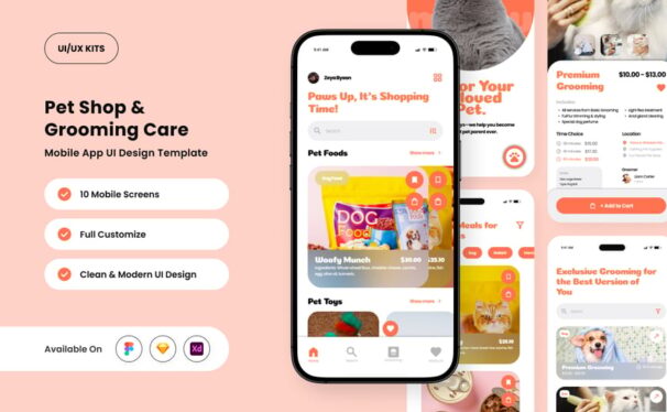 宠物健康与美容应用APP UI KIT (FIG,SKETCH,XD)