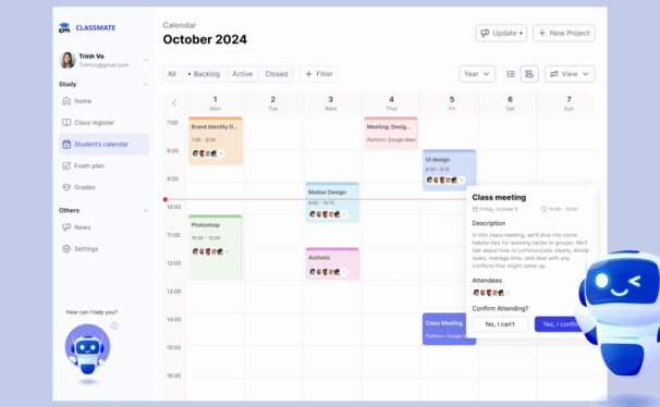 学生日历仪表盘网页UI (FIG)