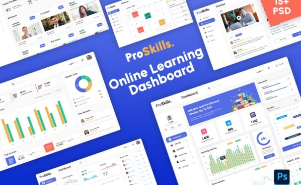 在线学习仪表板惩罚模板网页模版 (JPG,PSD)
