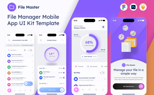 文件管理器移动应用 APP UI Kit (FIG,PSD,SKETCH)