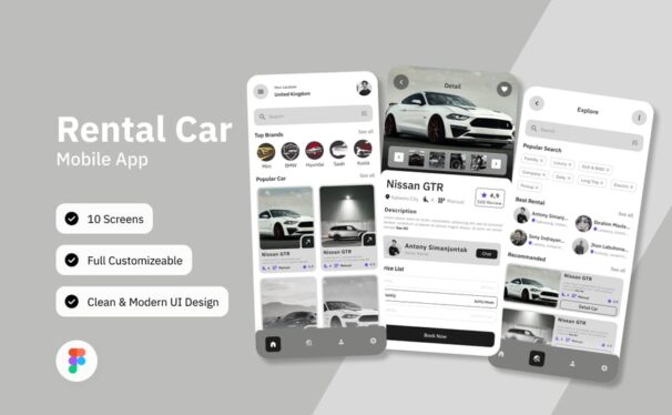 租车移动应用 APP UI KIT (FIG)