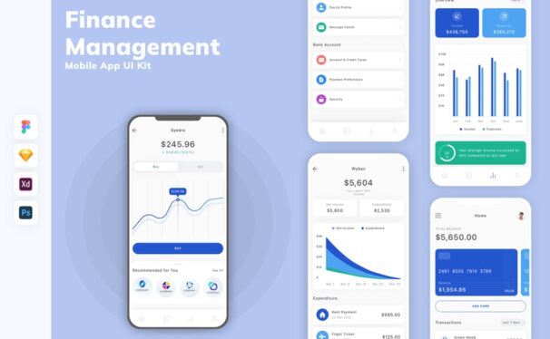 财务管理移动应用APP UI KIT (SKETCH,FIG,XD,PSD)