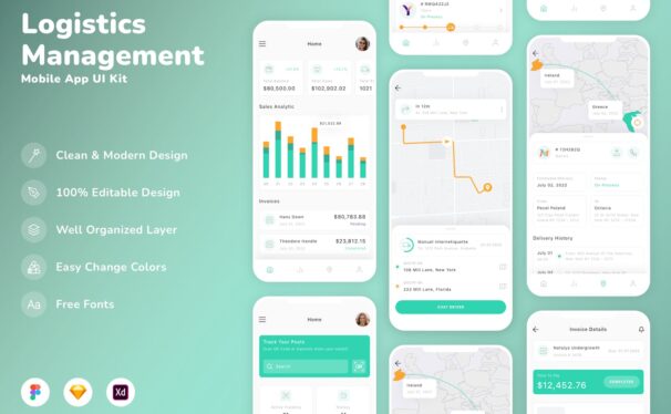 物流管理移动应用APP UI KIT (SKETCH,FIG,XD)
