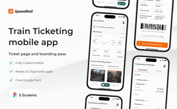 票务和登机牌流程 App UI Kit (FIG)