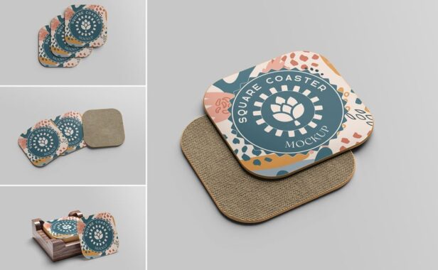 方形杯垫模型样机 (PSD,PDF)