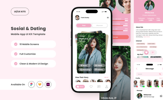 现代社会和约会应用APP UI KIT (FIG,SKETCH,XD)