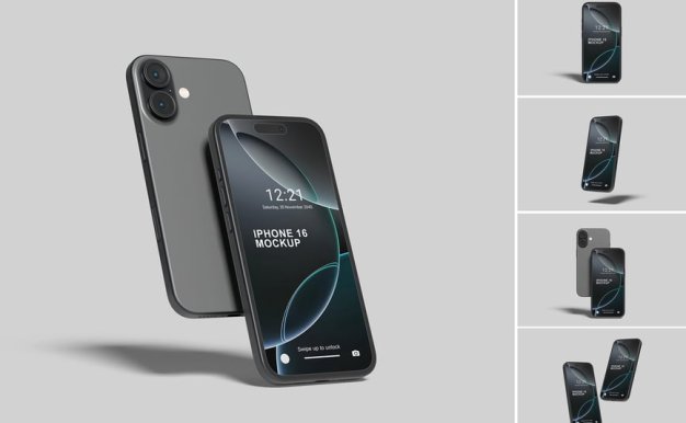 iPhone 16 手机模型样机 (PSD,PDF)